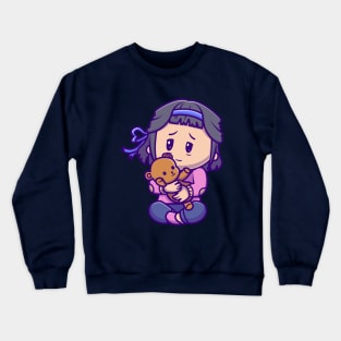 Cute Girl Hug Teddy Bear Cartoon Crewneck Sweatshirt